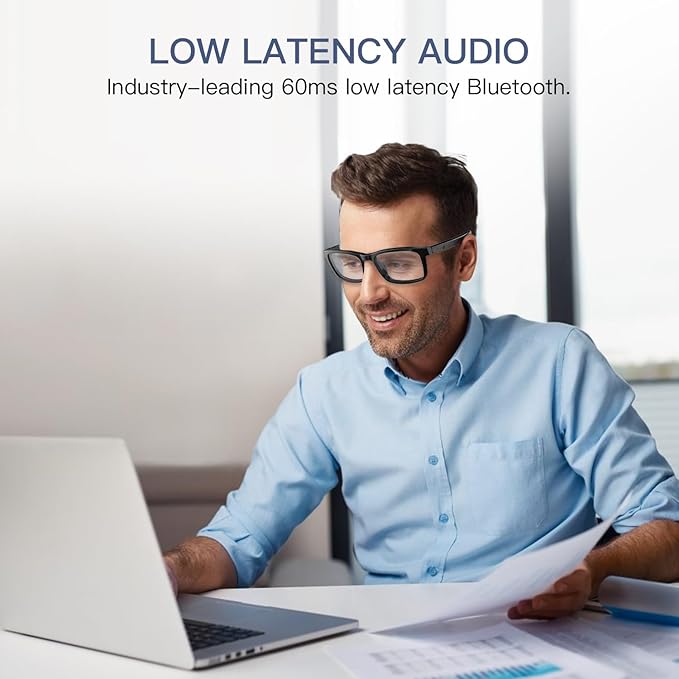 Smart Glasses, Anti-Blue Light Bluetooth Glasses, Built-in Mic and Speakers, Open Ear Music and Hands-Free Calls, Touch and Voice Assistant Compatibility, 100h Long Battery Standby Time
