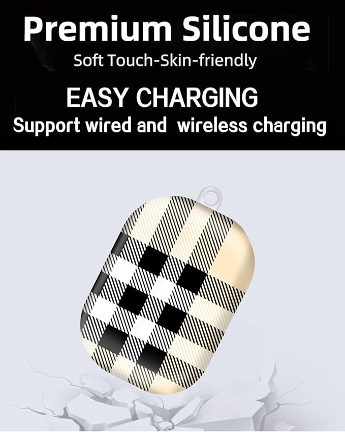 Compatible with AirPod Pro Case 2nd/1st Gen (2023/2022/2019),Shockproof Protective Cover with Keychain for Women,Cute Charging Case for Airpod Pro 2/1(Beige Plaid)