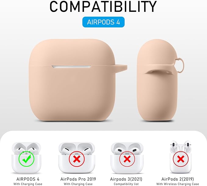 Maxjoy for Apple Airpods 4th Generation Case Cover(2024), Silicone Case with Cleaner Kit & Keychain Compatible Compatible with Airpods 4 case for Women,Men(Beige)