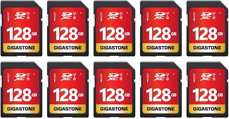GIGASTONE 128GB SD Card 10-Pack UHS-I U1 Class 10 SDXC Memory Card Full HD Video for Digital Camera, Speed up to 80MB/s, Full-Sized SD Card, with 10 mini Cases