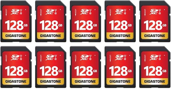 GIGASTONE 128GB SD Card 10-Pack UHS-I U1 Class 10 SDXC Memory Card Full HD Video for Digital Camera, Speed up to 80MB/s, Full-Sized SD Card, with 10 mini Cases