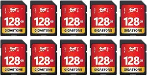 GIGASTONE 128GB SD Card 10-Pack UHS-I U1 Class 10 SDXC Memory Card Full HD Video for Digital Camera, Speed up to 80MB/s, Full-Sized SD Card, with 10 mini Cases