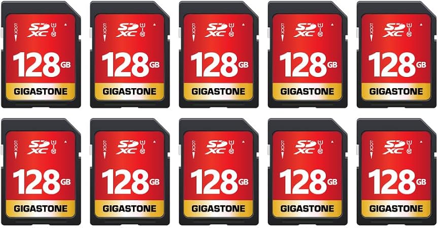 GIGASTONE 128GB SD Card 10-Pack UHS-I U1 Class 10 SDXC Memory Card Full HD Video for Digital Camera, Speed up to 80MB/s, Full-Sized SD Card, with 10 mini Cases