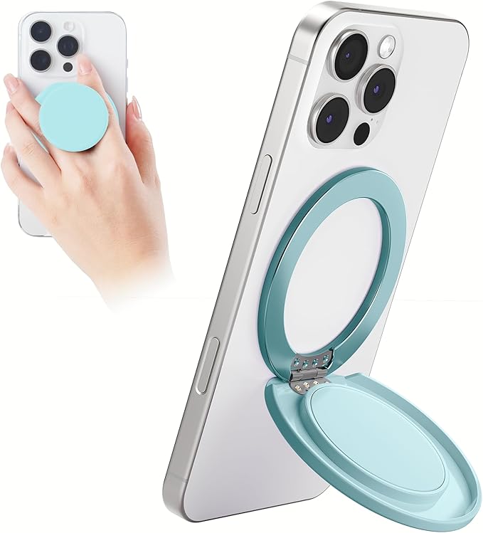 for MagSafe Phone Grip, Magnetic Phone Grip Holder Built-in Phone Stand, Magnetic Collapsible Expandible Mobile Phone Grip with Adjustable Kickstand for Portrait or Landscape, Blue