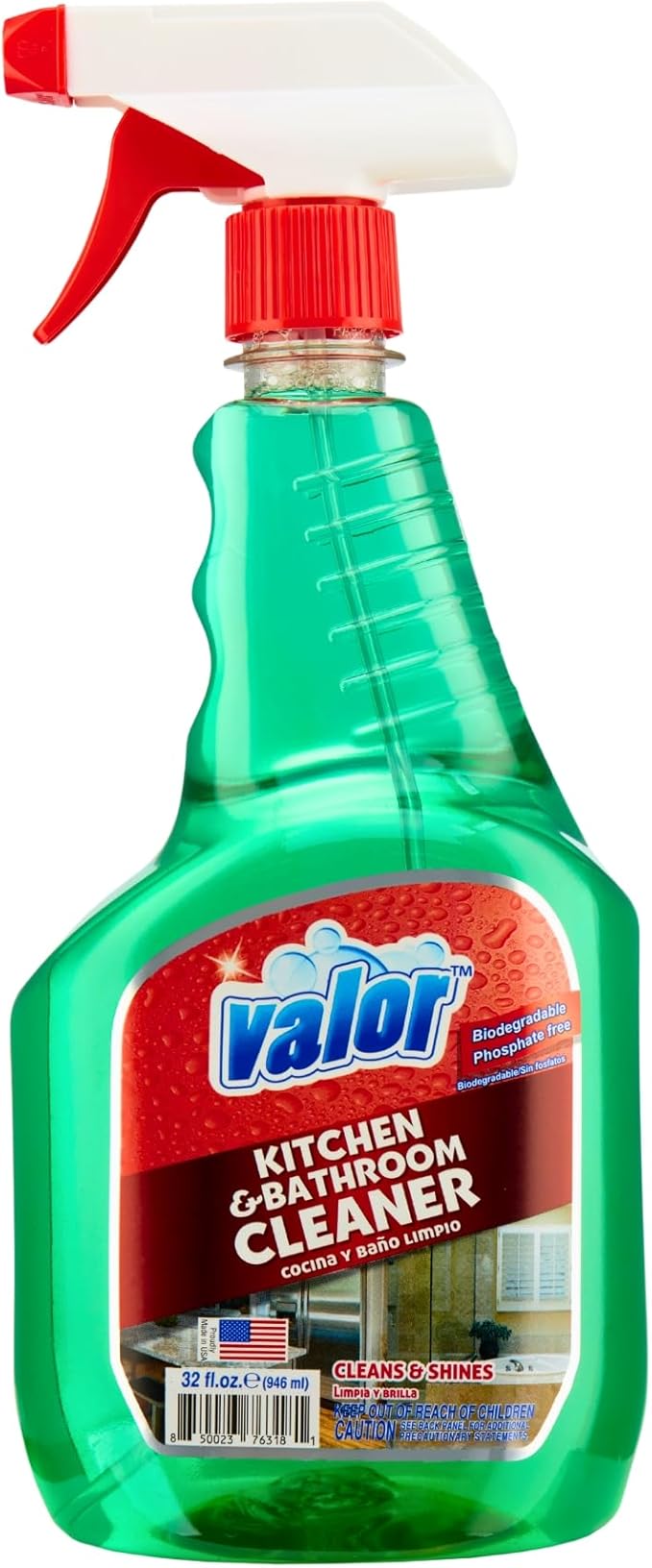Valor Kitchen & Bathroom Cleaner Spray – Multi-Surface Degreaser & Limescale Cleaning Solution, Eco-Friendly Biodegradable Formula, (32 Fl Oz (Pack of 12))