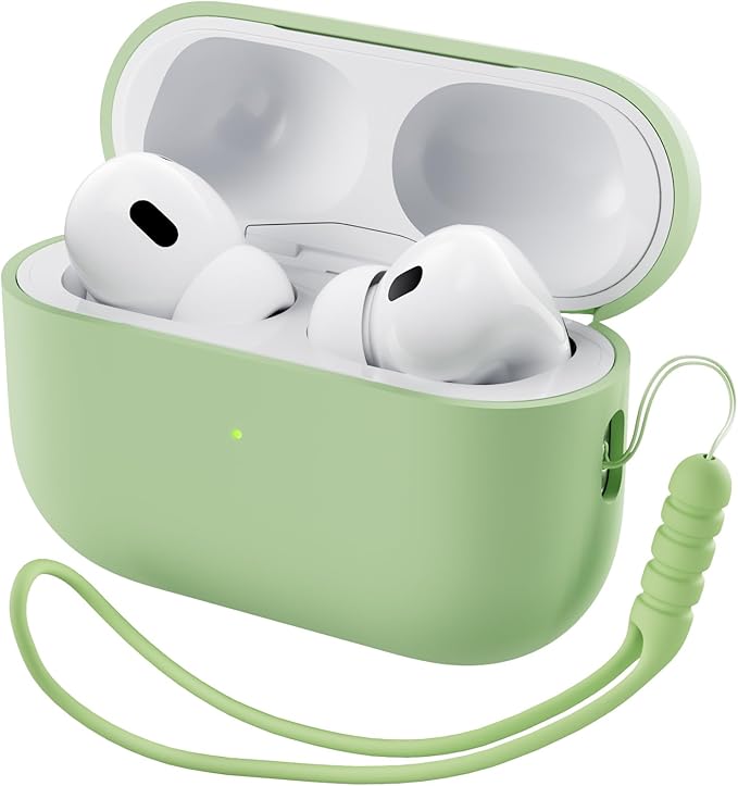 ORNARTO Compatible with AirPods Pro 2 Case 2022, Full Protective Hybrid Silicone for AirPods Pro 2nd Generation Case, Front LED Visible Skin Cover-Pistachio Green
