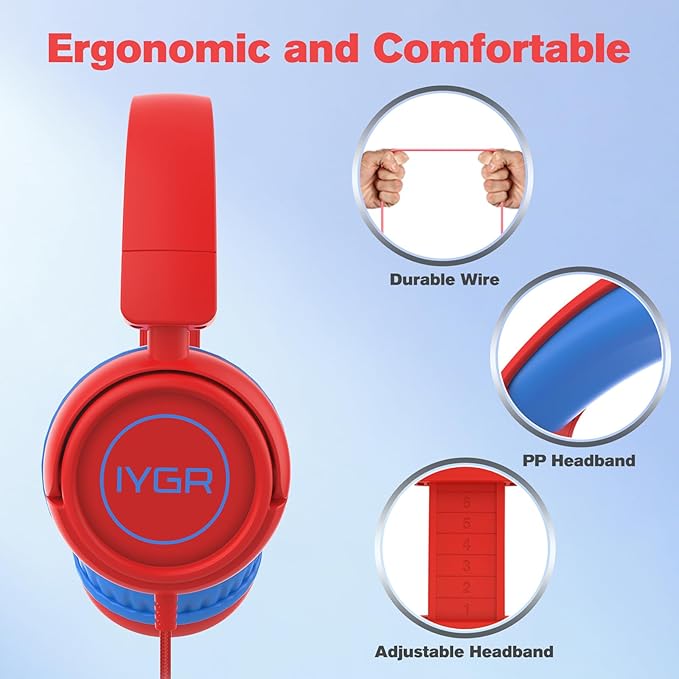 K6 USB C Kids Headphones, 85dB Safe Volume Headphones for Kids, Stereo Sound Foldable Headphone for School, Comfortable Fit On-Ear Headphone for Smartphones/iPad/Tablet/Plane/Travel