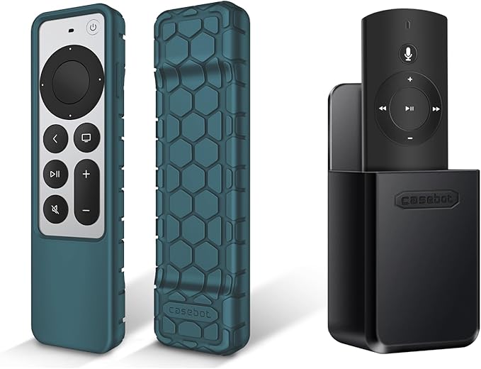Fintie Bundle: Case for Apple TV 4K / HD Siri Remote Controller (2nd Gen / 3rd Gen) 2021 2022- Honey Comb Lightweight Anti Slip Shockproof Silicone Cover + Remote Holder Bracket Shelf