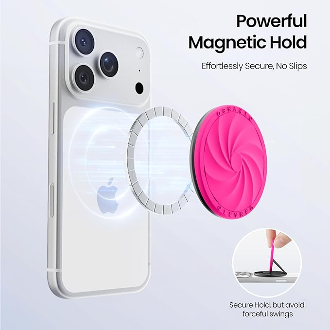 ORNARTO Vortuxe for MagSafe Phone Grip with Kickstand, Soft Liquid Silicone Finger Loop Grip, Phone Ring Holder for Back of Phone, Premium Build & Comfy Touch, Hot Pink