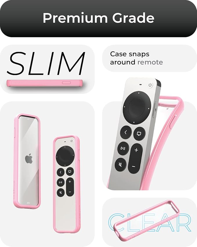 TotalMount Air Rim Case for Apple TV Remotes – Slim, Hybrid Apple TV Remote Case with Ultimate Drop Protection – Pink Perimeter Cover & Clear Back