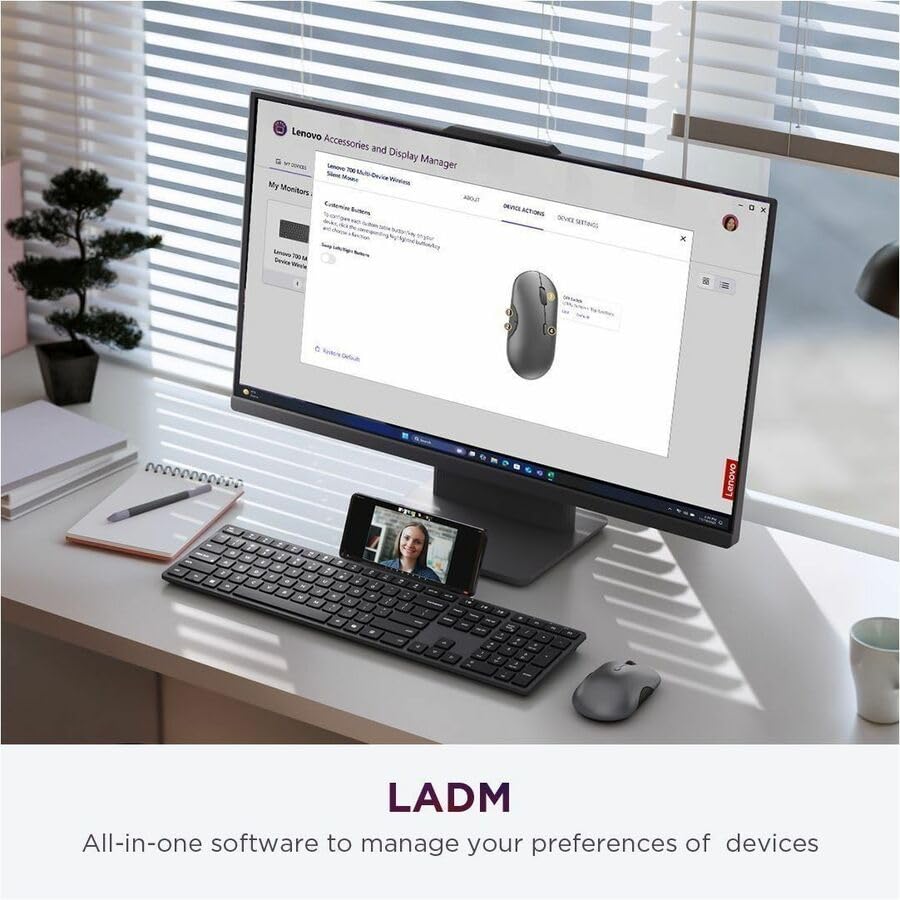 Lenovo 700 Modern Wireless Keyboard & Mouse Combo, 2.4 GHz Dongle & Dual Bluetooth Connection, AES-128 Encryption, 36 Month Battery Life, Quiet Mouse, Luna Grey - Image 3