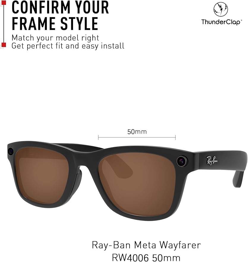 ThunderClap POLARIZED Replacement Lenses Compatible with Ray-Ban Meta Wayfarer RW4006 50mm | RW4008 53mm Smart Glasses