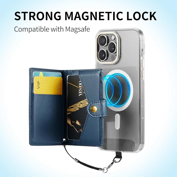 for Apple Magsafe Wallet,PU Leather Magnetic Wallet for iPhone 16/15/14/13/12 pro Max/Mini/plus,5 Card Holders with RFID Blocking (Dark blue)