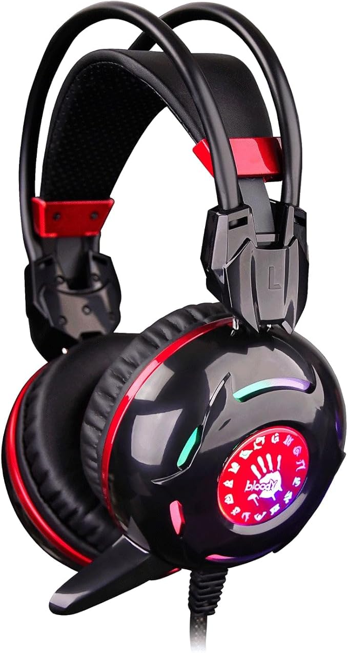 Bloody G300 Comfort Glare Gaming Headphones with Dual-Channel Stereo Sound, Noise-Canceling Mic, Auto-Adjusting Headband, Super-soft Ear Pads, Red-Black
