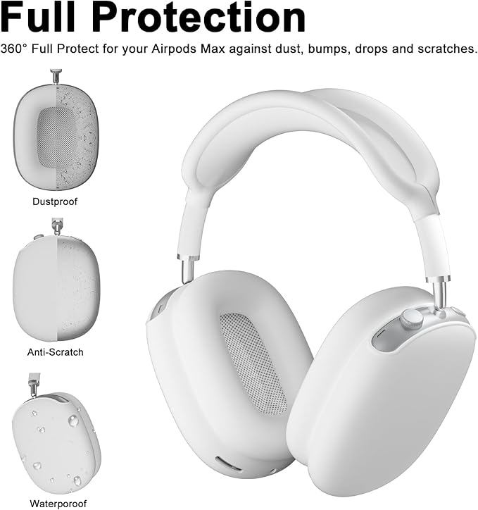 ATUAT for AirPods Max Headphones Case, Protective Silicone Case Cover Skin Accessories Anti-Scratch for Women Men for Apple AirPods Max 2024/2020 (USB-C/Lightning), White
