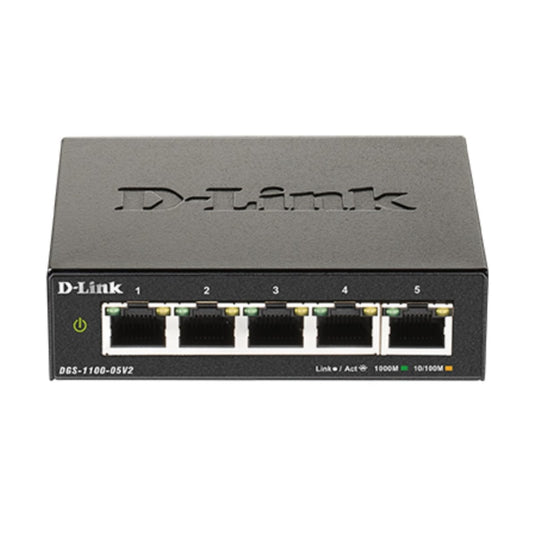 D-Link 5-Port Gigabit Smart Managed Ethernet Switch, L2, VLANs, QoS, IGMP Snooping, LAG, Web UI, Sturdy Metal with Shielded Ports, Desktop, Fanless, NDAA/TAA, Lifetime Product Coverage (DGS-1100-05V2)