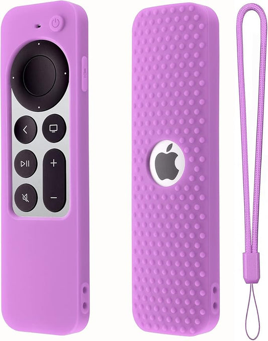 Silicone Remote Cover for Apple TV Siri Remote (2nd Gen) Soft Rubber Case for Apple TV Remote 4K Remote 2021&2022 Apple Siri Remote Case Cover with Lanyard(Lavender Purple)
