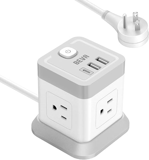 BEVA Power Strip Cube Desktop Charging Station 4 Outlets 3 USB Ports