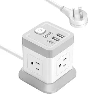 BEVA Power Strip Cube Desktop Charging Station 4 Outlets 3 USB Ports