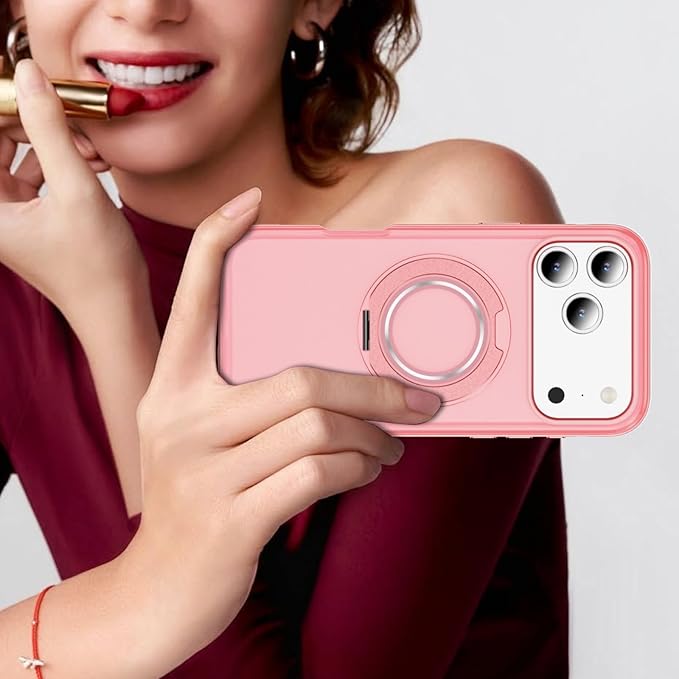 for iPhone 17 Pro Max Case [Compatible with Magsafe] [15 FT Military Grade Drop Protection] with Screen Protector & Lens Protector,Shockproof Kickstand Phone Case for iPhone 17 Pro Max (Pink)