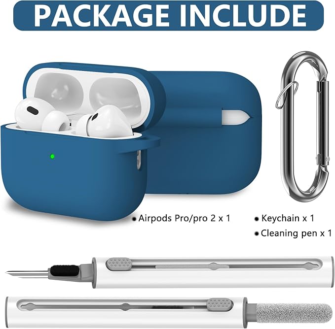 Ljusmicker for AirPods Pro Case Cover with Cleaner Kit,Silicone Protective Cases for Apple AirPod Pro 2nd/1st Generation Case for Women Men,AirPods Pro 2 Case Accessories with Keychain-Cobalt Blue