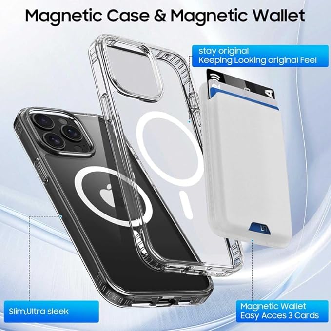 Magnetic for iPhone 12 & iPhone 12 Pro Case Clear with White Detachable Wallet, Compatible with MagSafe, Military Protective Slim Phone Cover with Card Holder
