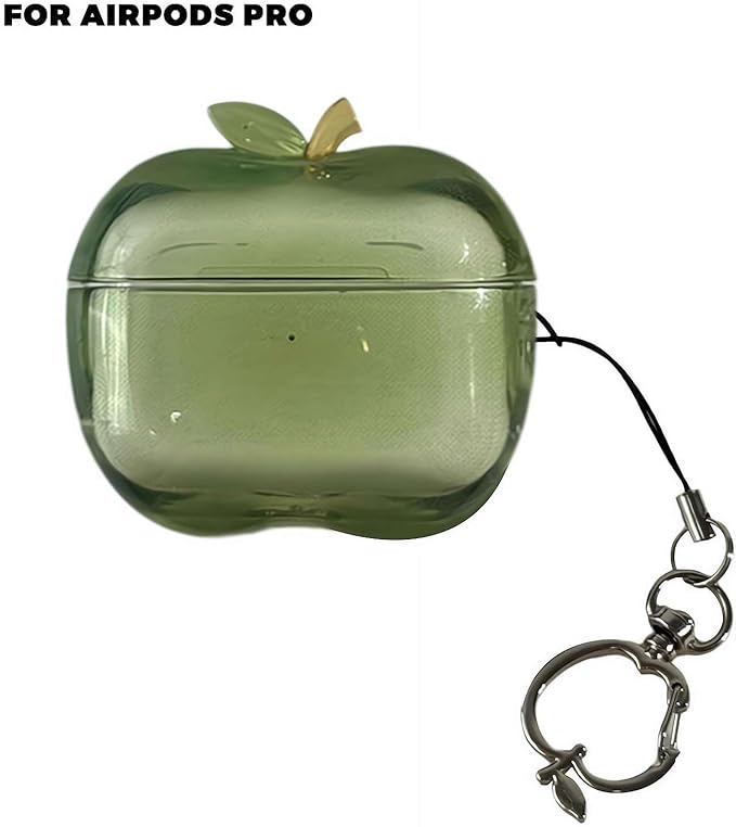 Cute Fruit Shaped Case for AirPods Pro 1/2, Realistic Design Cover with Leaf Charm, Translucent Shockproof TPU Protective Case, Great Gift Idea (Green for Airpods Pro1)