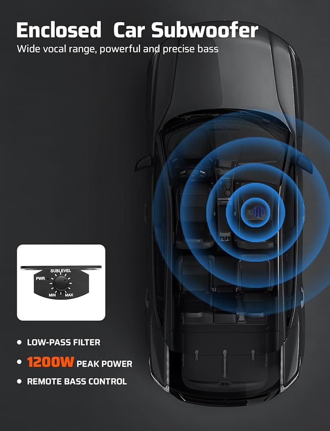 Ehaho Slim Under Seat Subwoofers with AMP, 10 inch Powered Subwoofer with Amplifier and RGB Lights, APP and Remote Control for Music Sync and Lighting Chasing Effects, Car Truck Audio Subwoofer