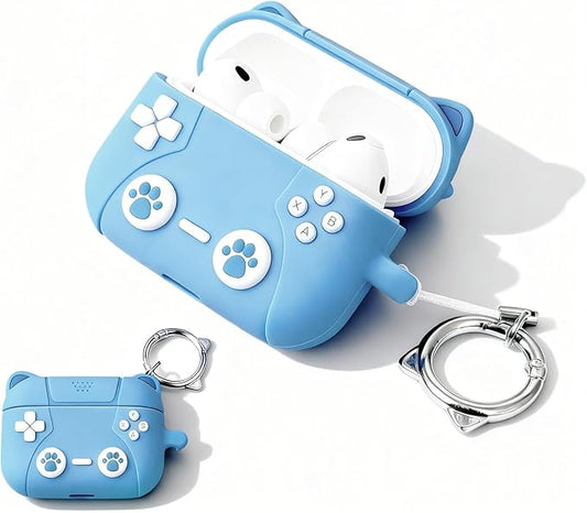 for Airpods Pro 3 Case 2025,Cute 3D Game Console Design for Air pod Pro 3 Cover with Keychain Shockproof Protective Soft Silicone Case for Airpods Pro 3 Gen for Women Girls (Blue Cat)