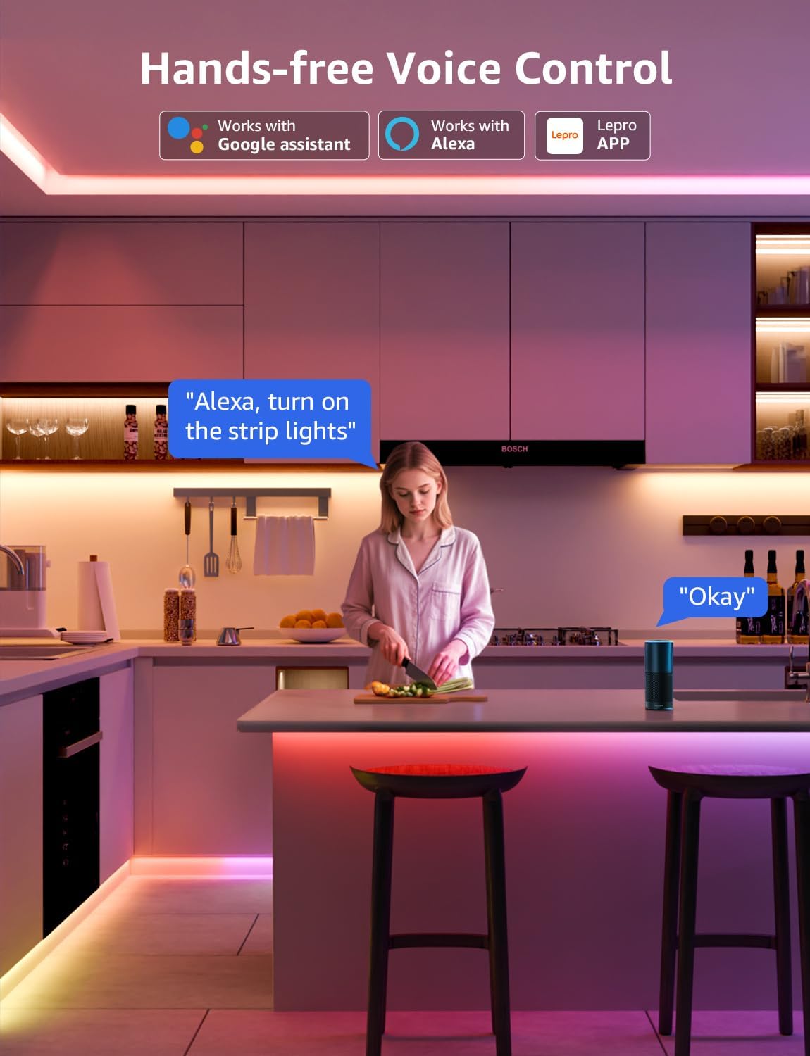 AI Smart LED Strip Lights 16.4ft RGBCW WiFi and Bluetooth App Control Color Segment DIY Personalized Lighting