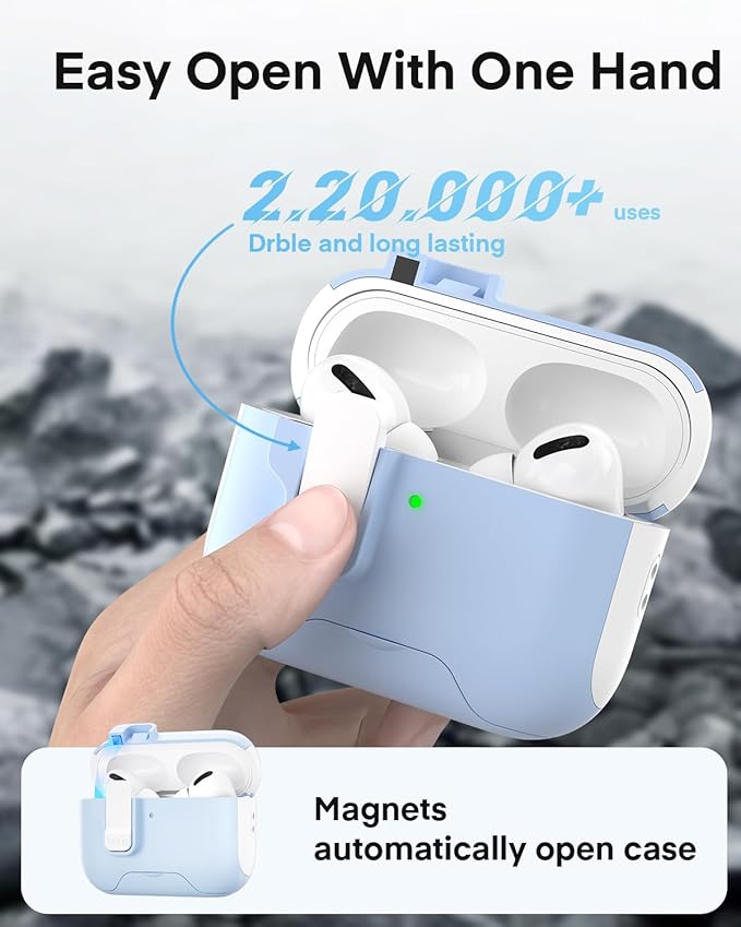 Maxjoy for AirPods Pro 3 Protective Case with Cleaning Kit, Military Hard Case with Lock Shock-Absorbing, White Light Blue