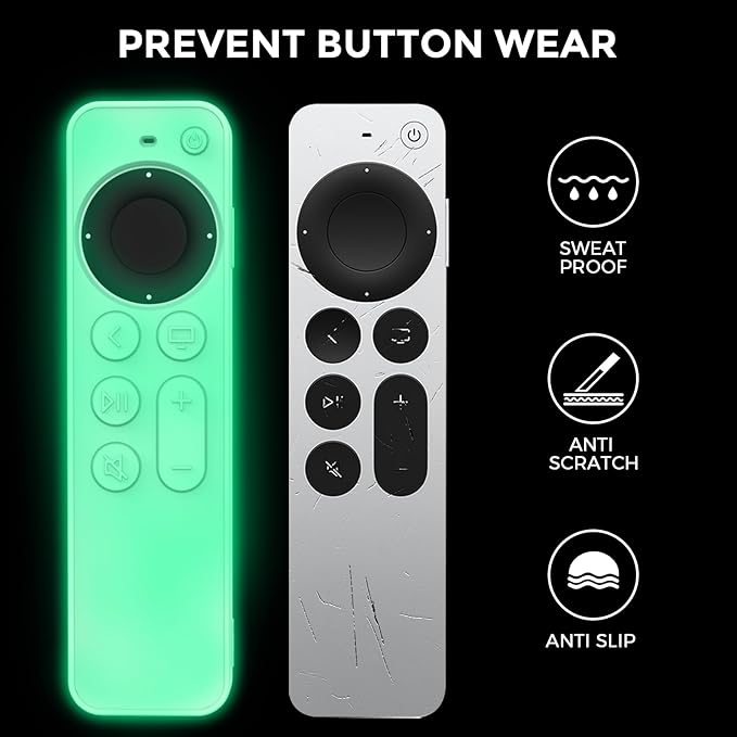 AhaStyle Protective Case for 2021 Apple TV Siri Remote 4k, Anti-Slip Silicone Cover Skin Compatible with Apple TV Remote/Siri Remote [2nd Generation](Glow Blue)