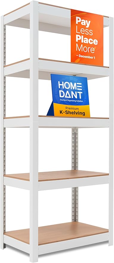 HOMEDANT House 5 Tier 24.1" W Laminated Metal Shelving Unit Adjustable Storage Utility Rack Heavy Duty Shelves Organization Multipurpose Shelf Kitchen Garage Pantry Closet 1 Pack