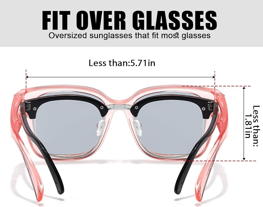 LVIOE 2 Pack Polarized Fit Over Sunglasses for Women Men Oversized Square Over Glasses Sunglasses with UV Protection LS7511