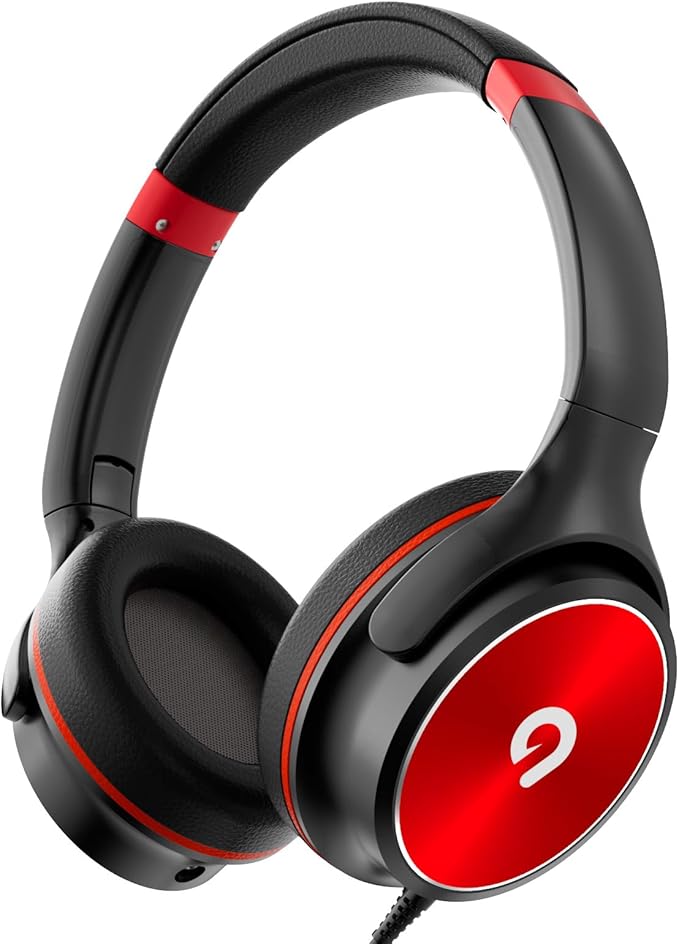 Kids Headphones with Safe 85dB/94dB Volume Limiter for Teen and Boys, Foldable HD Stereo Sound Headset for Kindle Kids/fire Tablet/iPad/Laptop, Headphones with Microphone (Black-red)