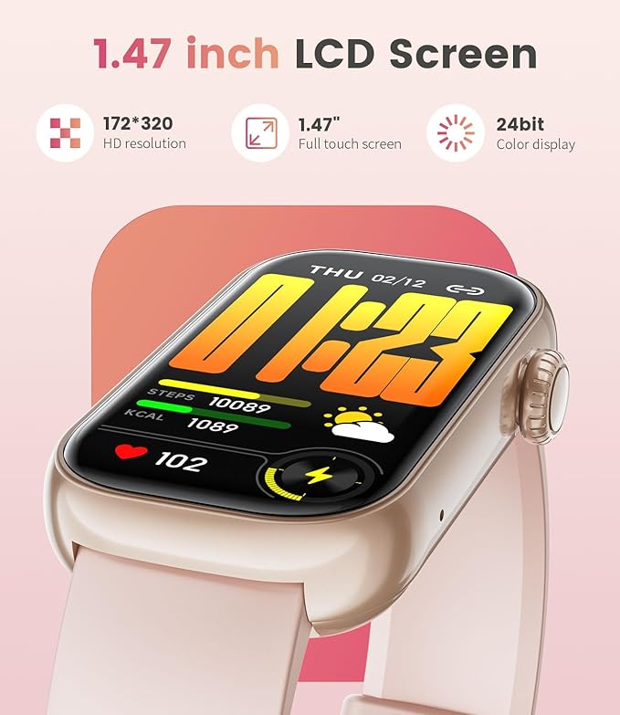 LIGE Fitness Tracker- Smart Watches for Women with 1.47" HD, IP68 Waterproof, 7+ Days Battery, 24+ Exercises Activity Tracker Fitness Watches, Fitness Smart Watch Android iOS (Pink)
