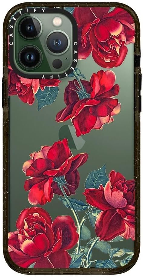 CASETiFY Impact iPhone 13 Pro Max Case [6.6ft Drop Protection] - Red Roses (Transparent) - Clear Black
