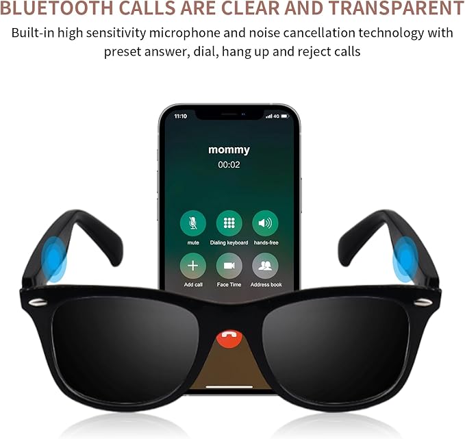 Smart Glasses for Men Women, Open Ear, UV Protection, Polarized Bluetooth Sunglasses with Mic Speakers, Touch & Voice Assistant Compatible - Up to 6 Hrs Battery, Smart Sunglasses for outdoor sports