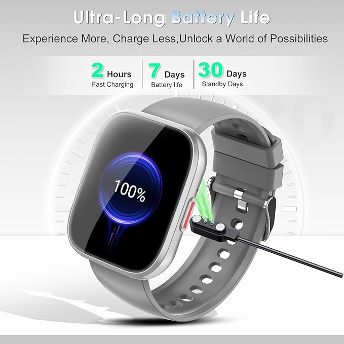 aycy Smart Watch for Men Women Bluetooth Call, 1.85" HD Touch Screen Fitness Watch with Sleep Heart Rate Monitor, 112+ Sports Modes, IP68 Waterproof Activity Trackers for Android iOS, Gray