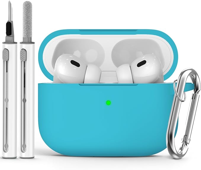 Ljusmicker for AirPods Pro Case Cover with Cleaner Kit,Soft Silicone Protective Cases for Apple AirPod Pro 2nd/1st Generation Case for Women Men,AirPods Pro 2 Case Accessories with Keychain-Sea Blue