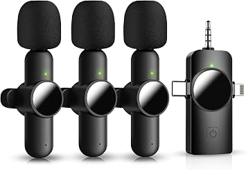 Mini Microphone for iPhone Android, 3 Wireless Lavalier Microphones