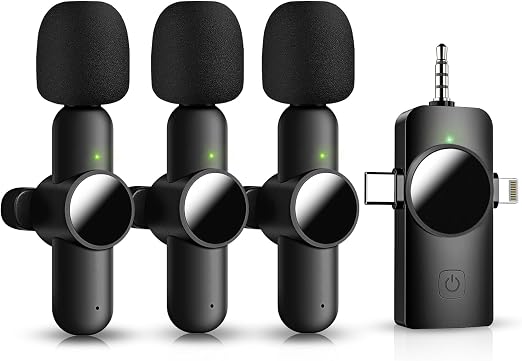 Mini Microphone for iPhone Android, 3 Wireless Lavalier Microphones