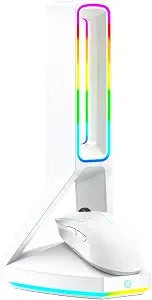RGB Gaming Headset Stand， for Logitech G502/G502X Lightspeed Wireless Mouse Charging Dock, Compatible with DeathAdder v2 pro Mouse, Desktop Gamer's Accessories（Headset and Mouse not Included） (White)