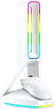 RGB Gaming Headset Stand， for Logitech G502/G502X Lightspeed Wireless Mouse Charging Dock, Compatible with DeathAdder v2 pro Mouse, Desktop Gamer's Accessories（Headset and Mouse not Included） (White)
