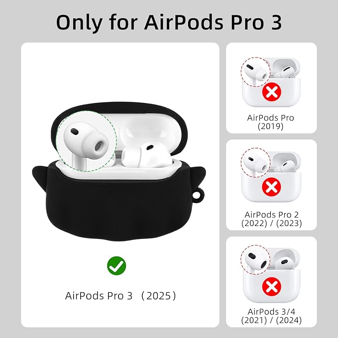 for AirPods Pro 3 Case Cover 2025 with Cleaner kit, [Eye can Glow in The Dark], Anime Ghost Cute Case for AirPods Pro 3rd Generation, Soft Silicone Protective Air Pods Pro 3 Case for Women Men - Black