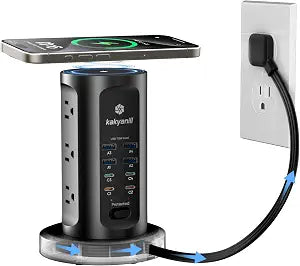Kakyanill 115W USB Charging Station, Power Strip Tower with 9 AC 8 USB