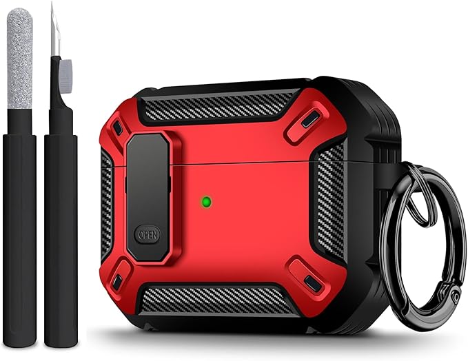 Maxjoy for AirPods Pro 3 Case (2025), Hard Shell Protective Cover Compatible with Airpods Pro 3rd Generation Case with Keychain Cleaner Kit for Men Women, Red