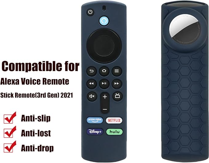 Compatible Alexa 3rd Gen Remote Cover with Holder for Tracker, 2 in 1 Silicone Protective Sleeve for Tag Holder and TV 3rd GenRemote Control,Dark Blue