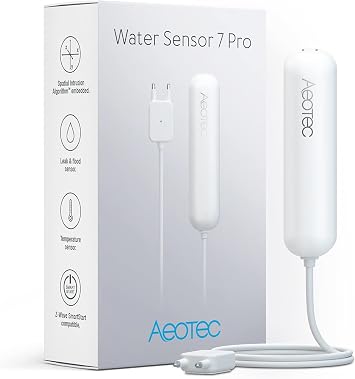 PRO Version: Aeotec Water Sensor 7 Pro, with Flood, Temperature, Humidity Sensor, SmartThings Sensor Compatible, Z-Wave Plus, S2, SmartStart, ZWave hub Required