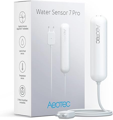 PRO Version: Aeotec Water Sensor 7 Pro, with Flood, Temperature, Humidity Sensor, SmartThings Sensor Compatible, Z-Wave Plus, S2, SmartStart, ZWave hub Required